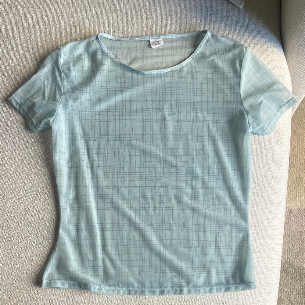 Calvin Klein Light Blue Checkered Short Sleeve Top